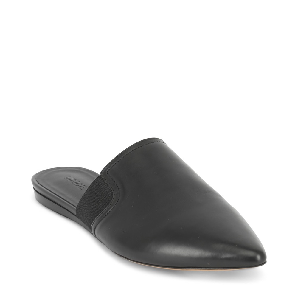 Vince Nadette Black Leather Pointed Toe Slip On Mules Flats Size 7.5